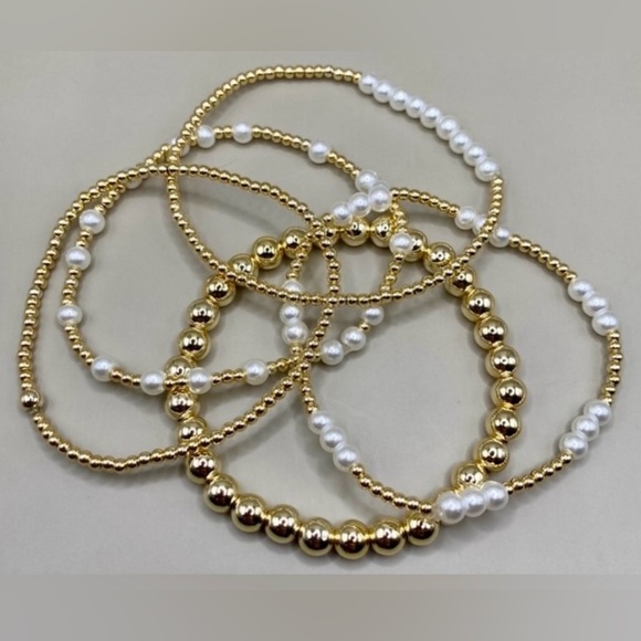 Gold (14K) Filled & Pearl Bracelets; 5 Bracelets; Mix & Match; Non tarnish. - Picture 5 of 5